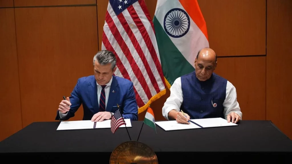 Rajnath Singh and Pete Hegseth